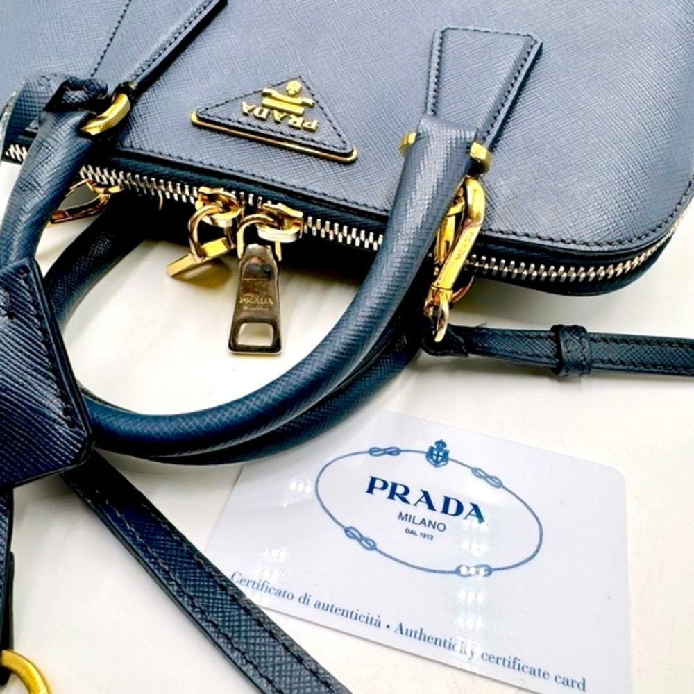 Auth Prada Small Baltic Blue Saffiano Lux Leather 2way Top Handle Promenade Bag - Picture 14 of 16